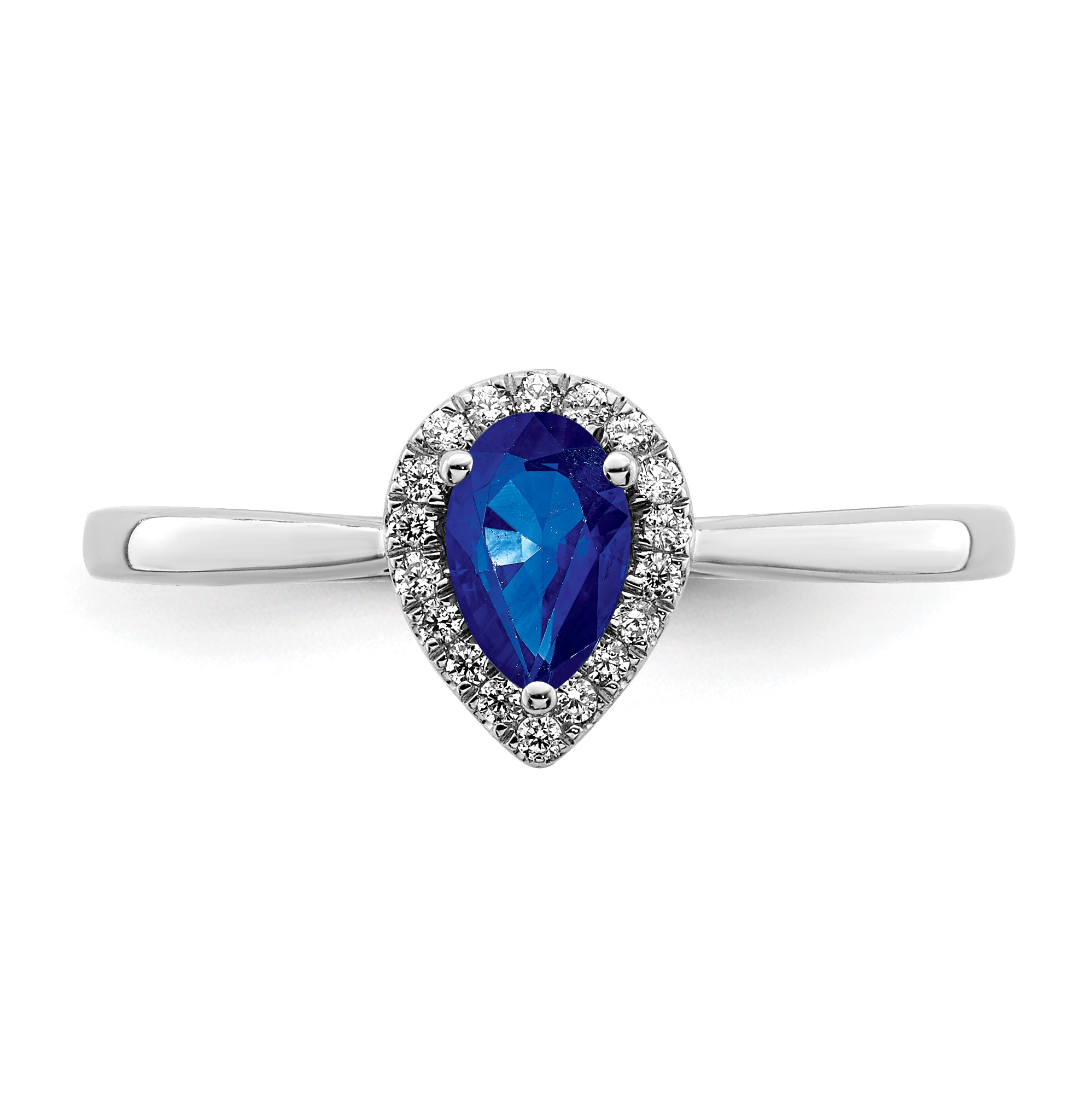 14k White Gold Pear Sapphire and Diamond Halo Ring