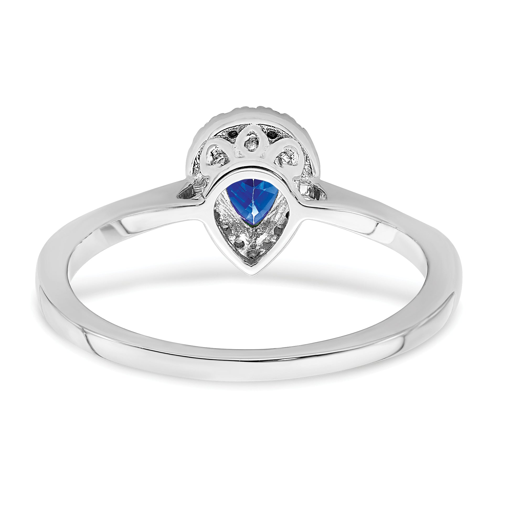 14k White Gold Pear Sapphire and Diamond Halo Ring