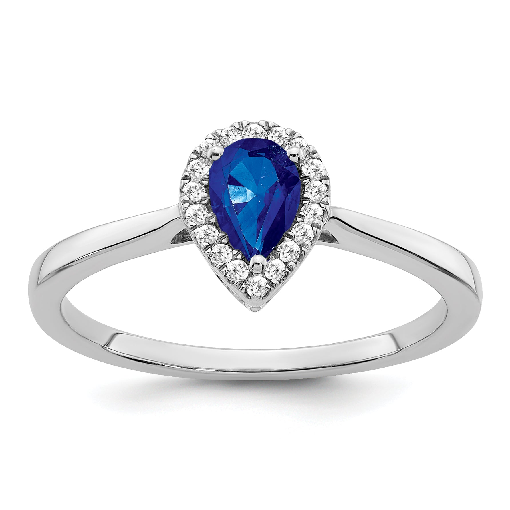 14k White Gold Pear Sapphire and Diamond Halo Ring