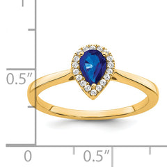 14k Pear Sapphire and Diamond Halo Ring