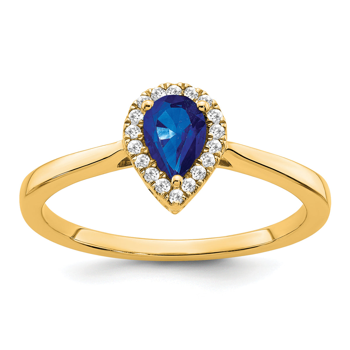 14k Pear Sapphire and Diamond Halo Ring