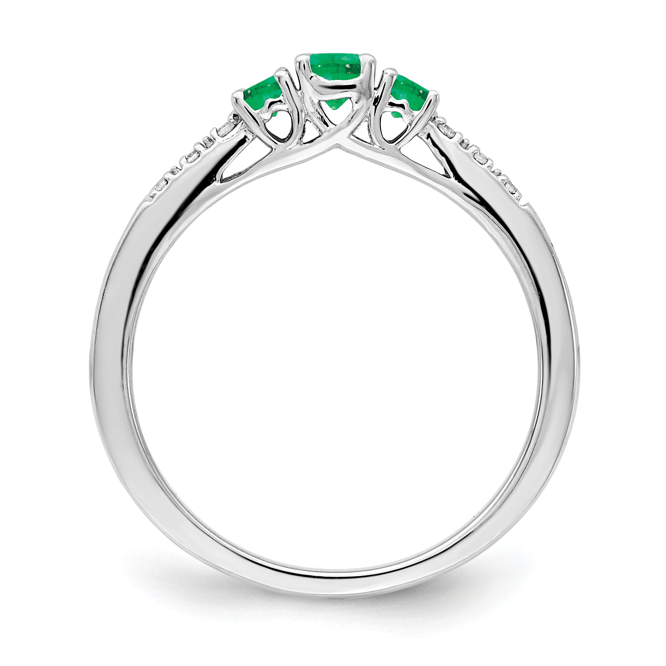 14k White Gold Emerald and Diamond 3-stone Ring