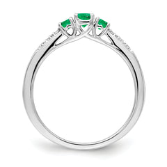 14k White Gold Emerald and Diamond 3-stone Ring