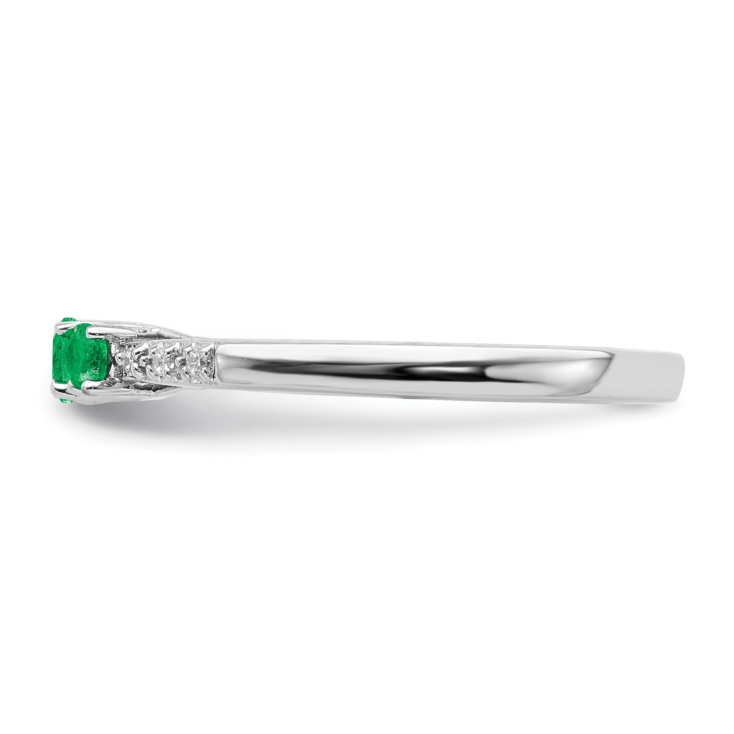 14k White Gold Emerald and Diamond 3-stone Ring