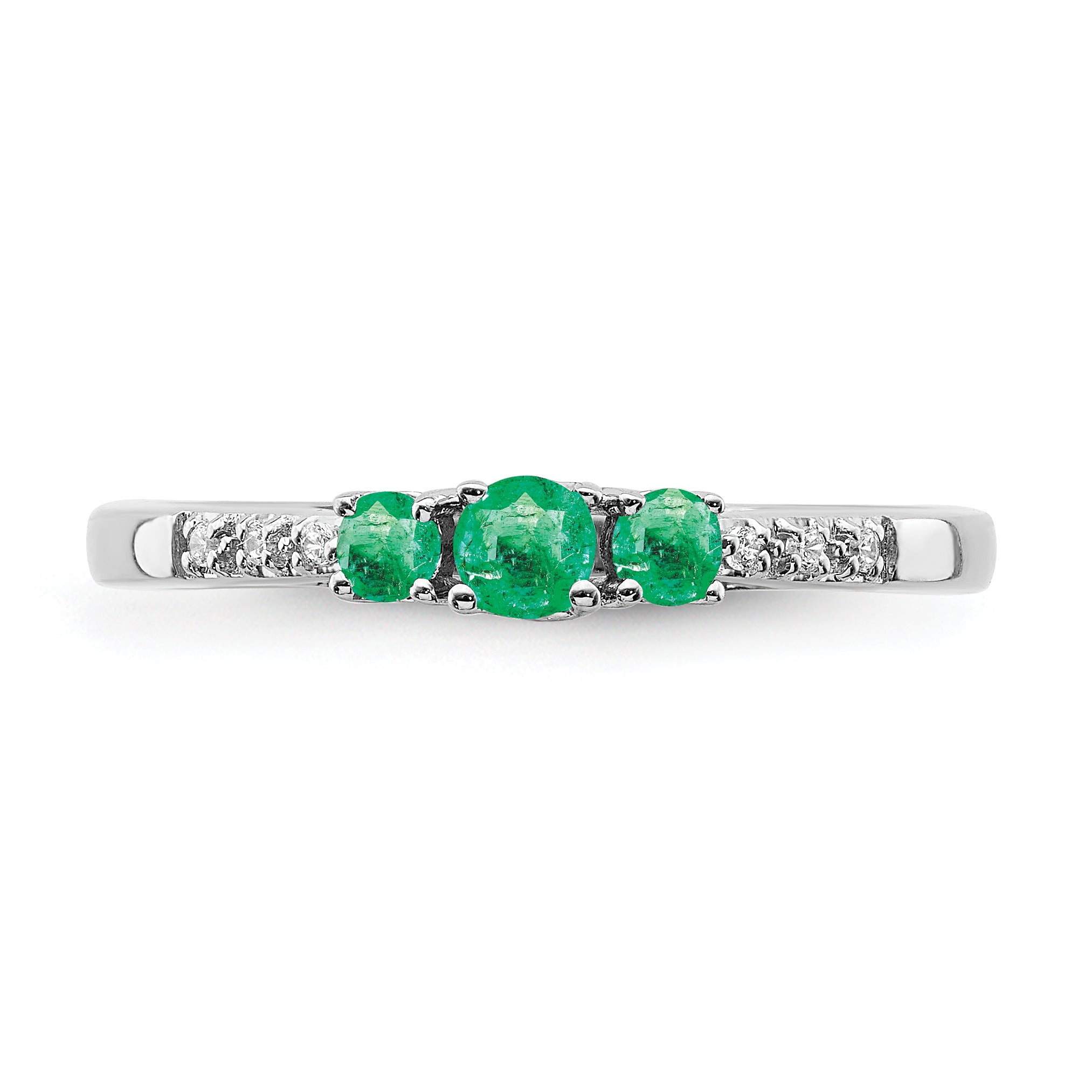 14k White Gold Emerald and Diamond 3-stone Ring