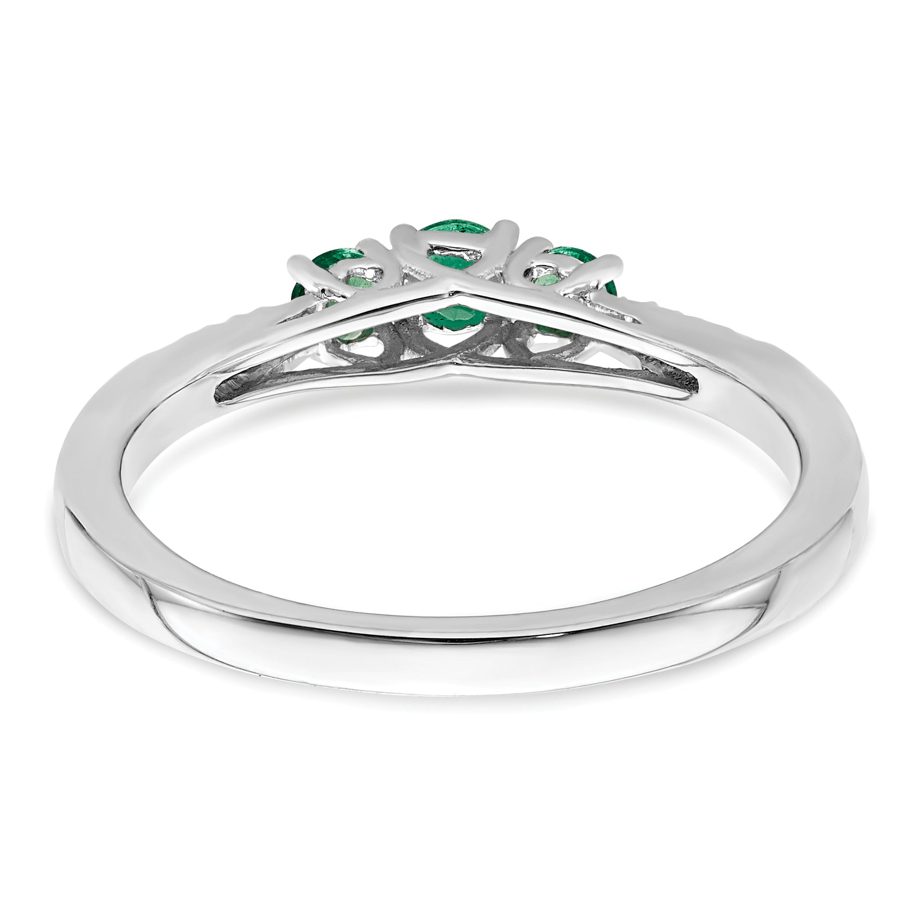 14k White Gold Emerald and Diamond 3-stone Ring