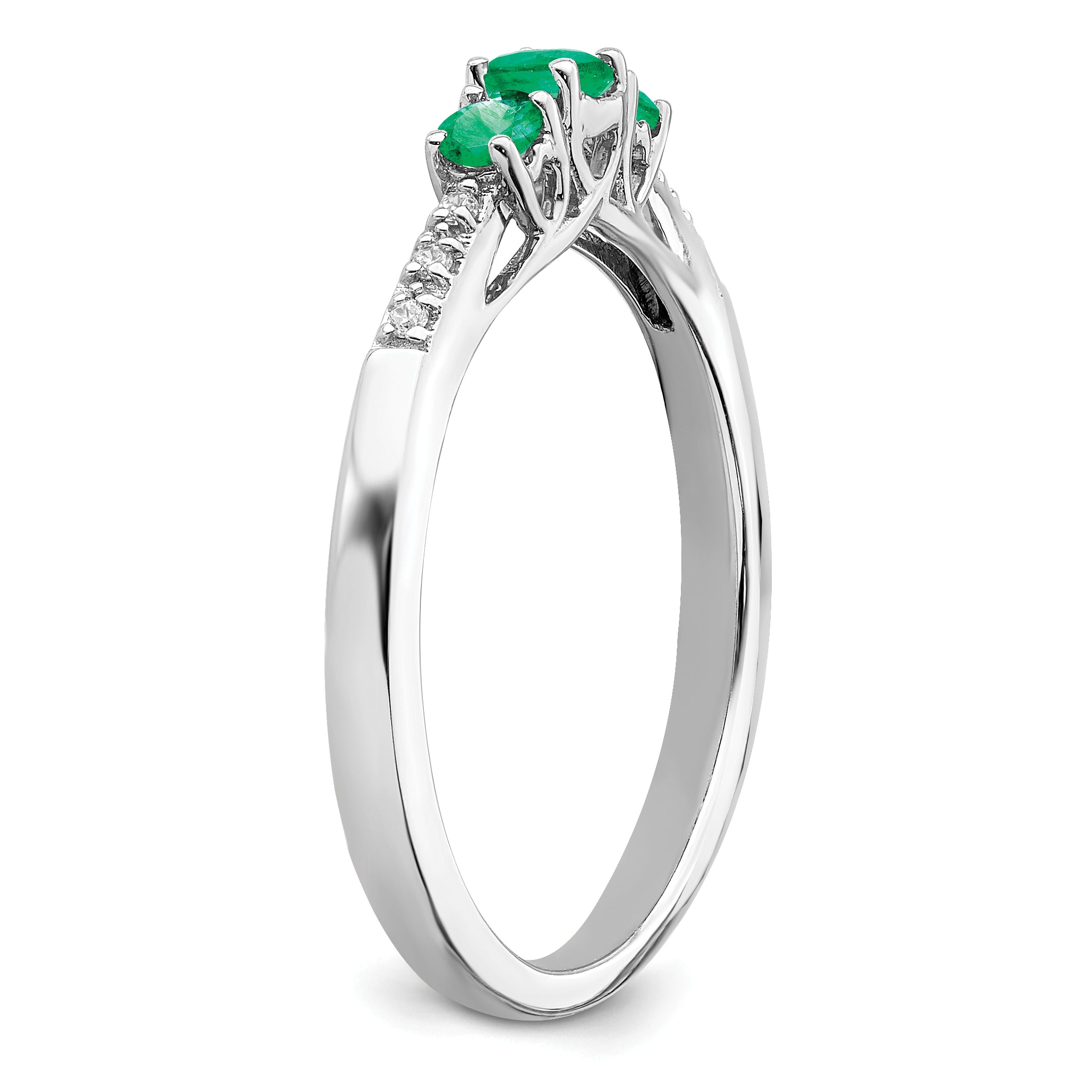 14k White Gold Emerald and Diamond 3-stone Ring