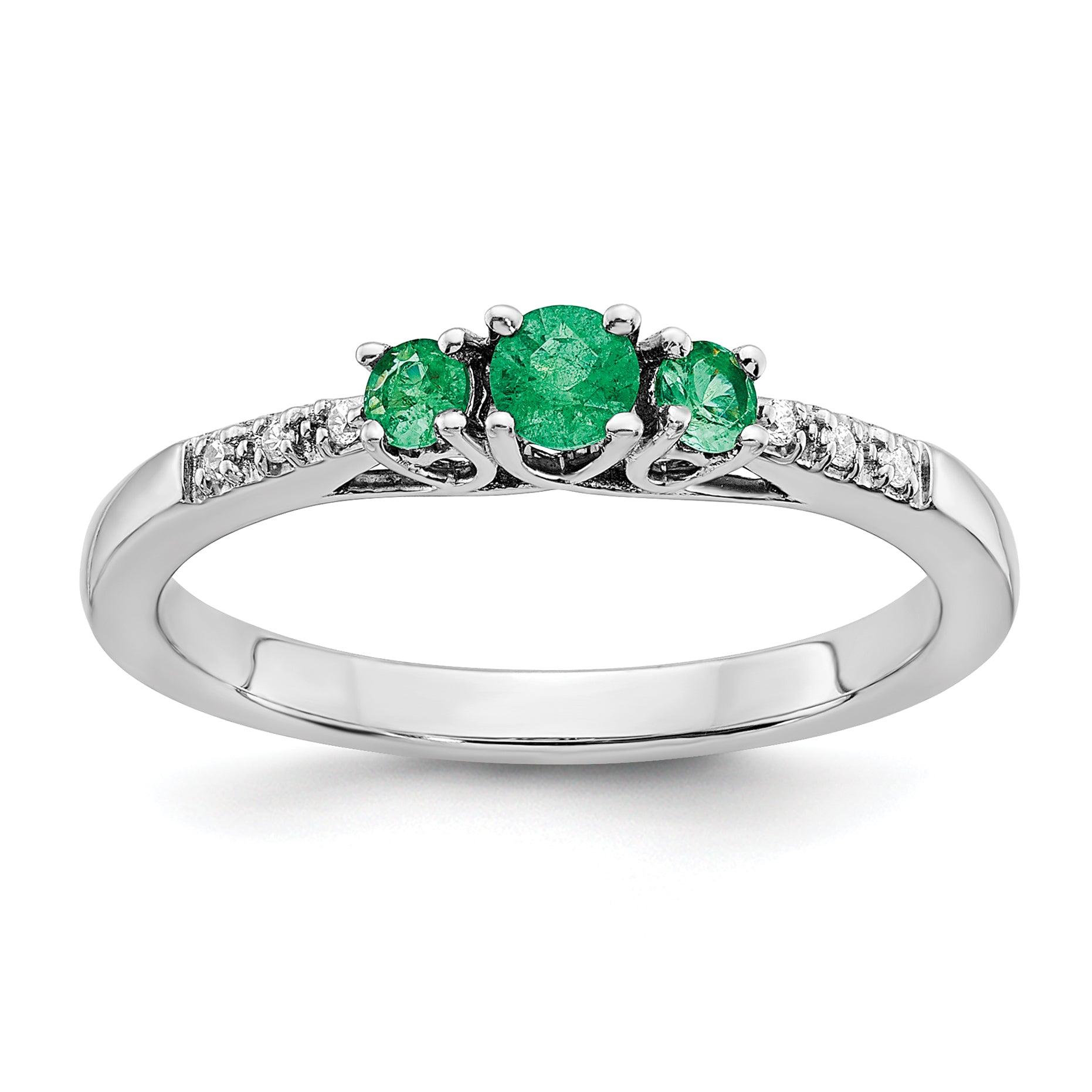 14k White Gold Emerald and Diamond 3-stone Ring