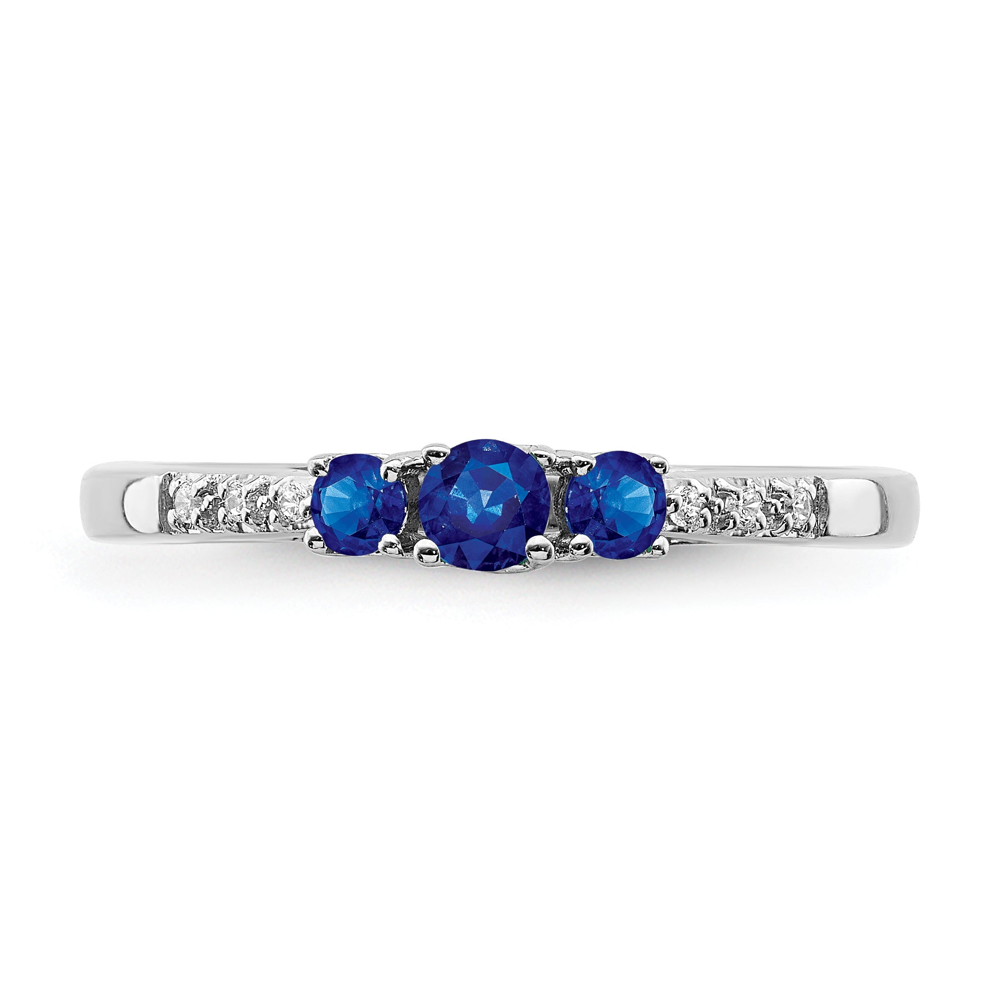 14k White Gold Sapphire and Diamond 3-stone Ring