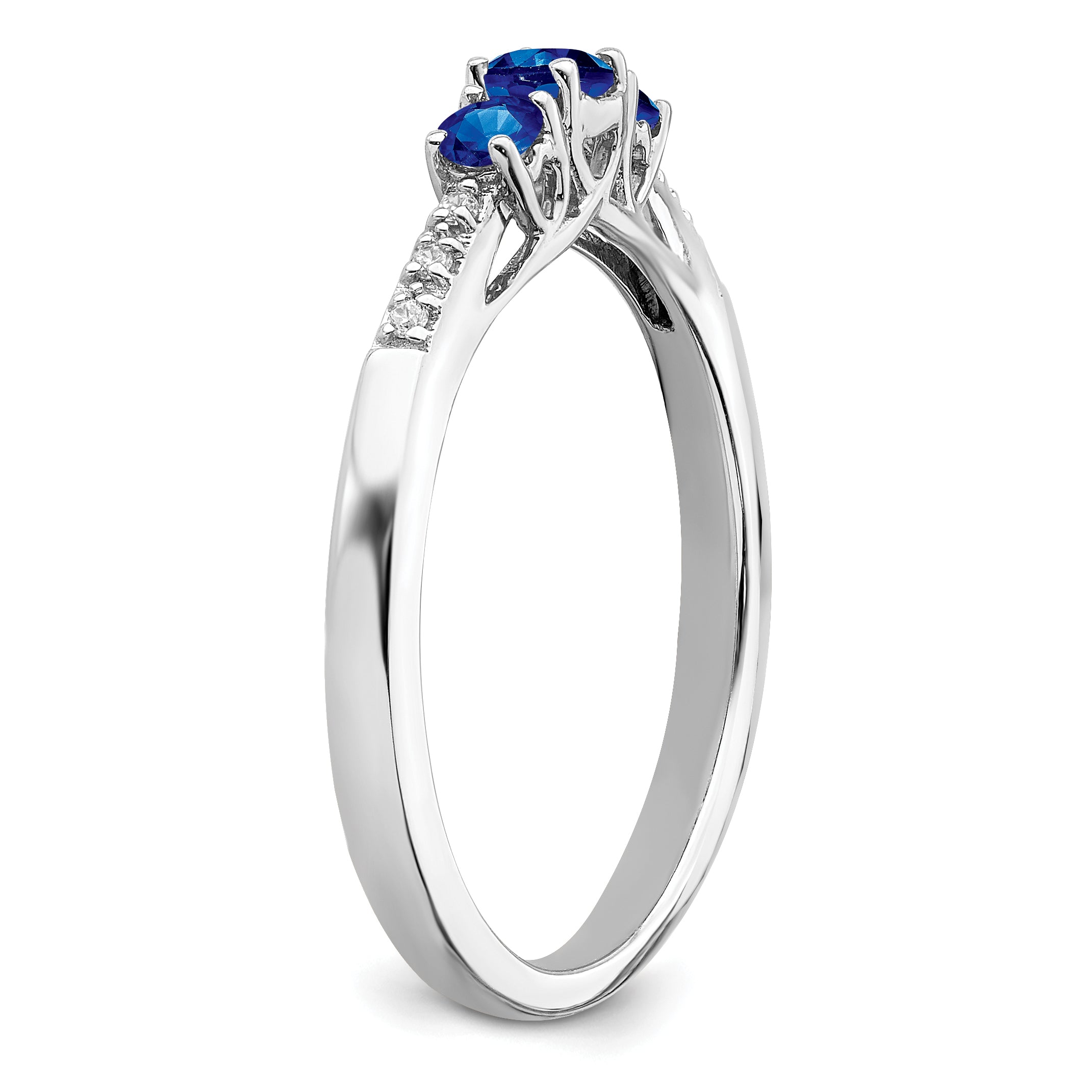 14k White Gold Sapphire and Diamond 3-stone Ring