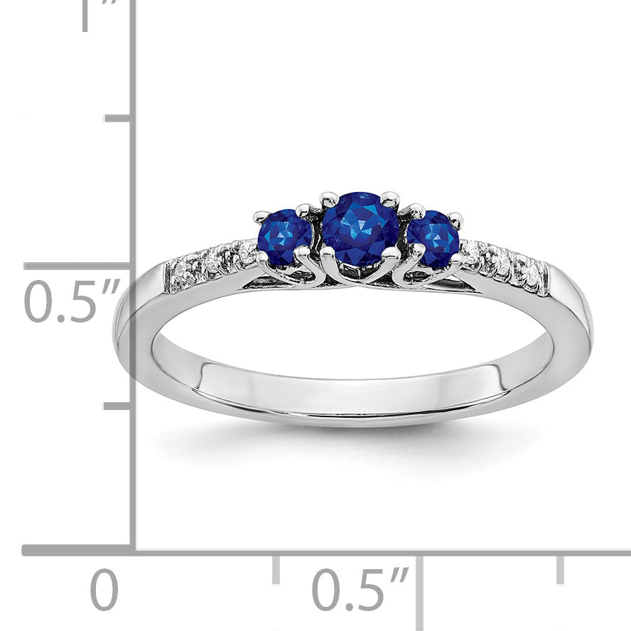 14k White Gold Sapphire and Diamond 3-stone Ring