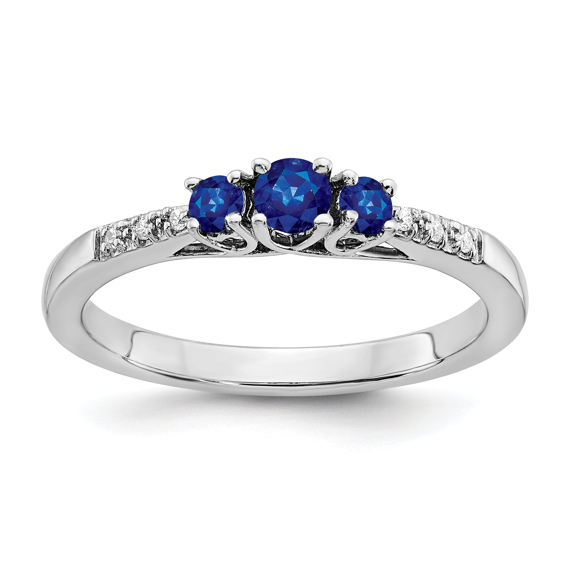 14k White Gold Sapphire and Diamond 3-stone Ring