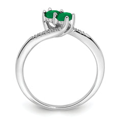 14k White Gold Emerald and Diamond 2-stone Bypass Ring