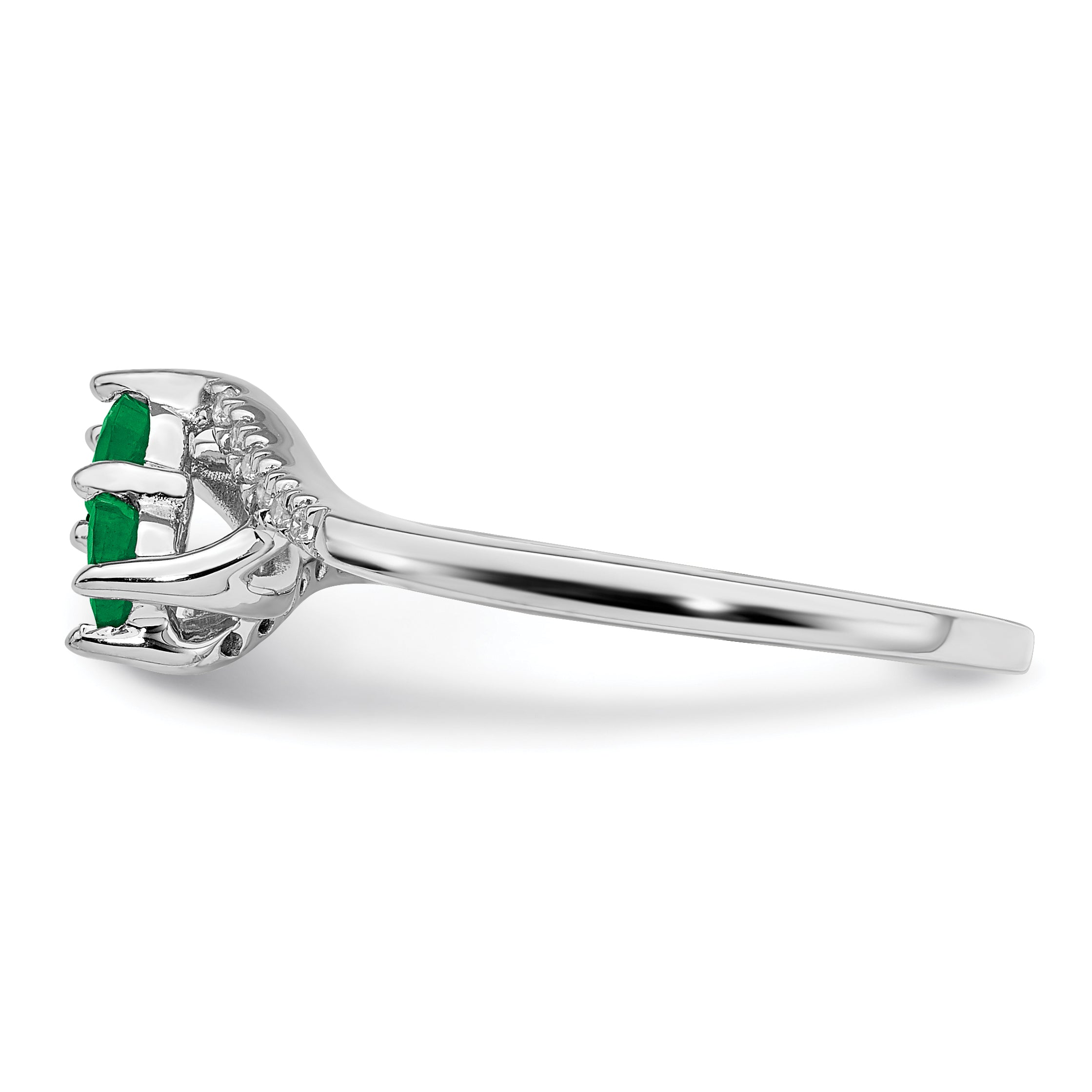 14k White Gold Emerald and Diamond 2-stone Bypass Ring