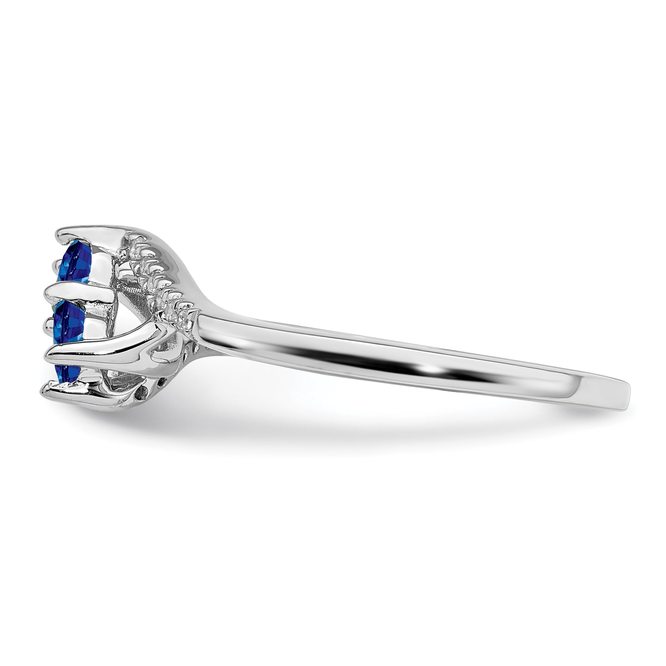 14k White Gold Sapphire and Diamond 2-stone Bypass Ring