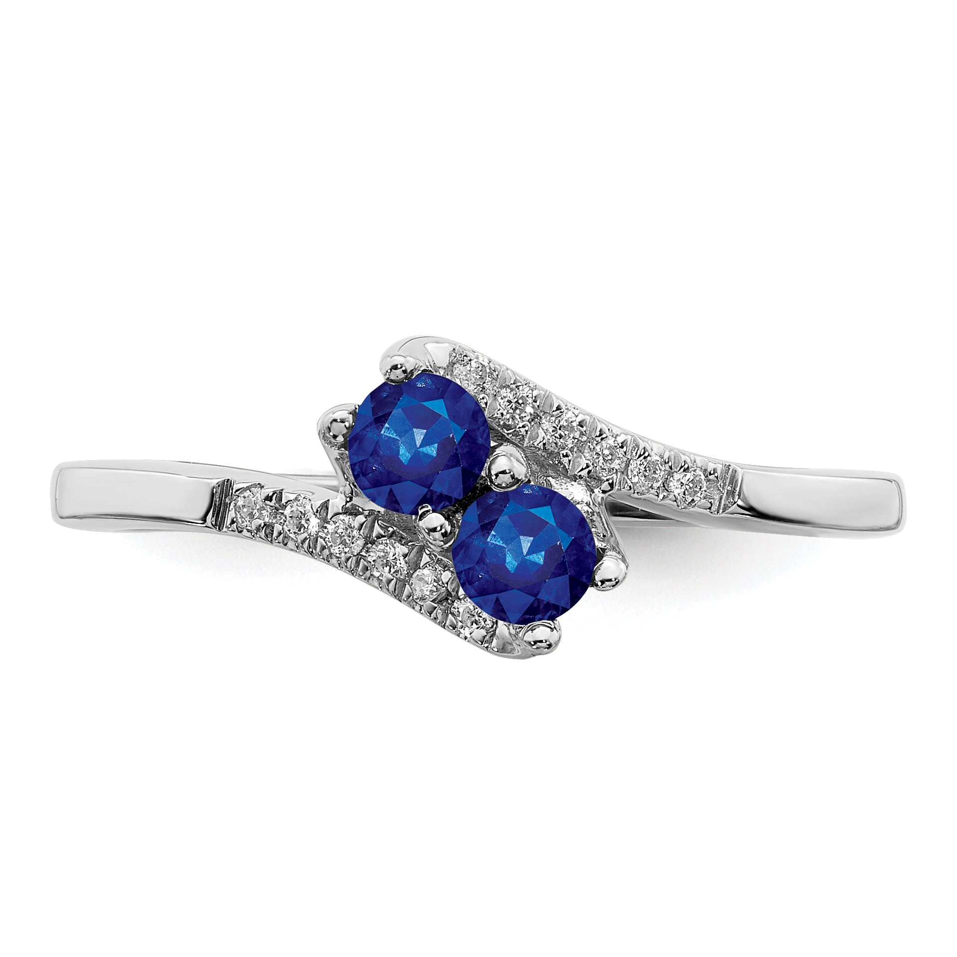 14k White Gold Sapphire and Diamond 2-stone Bypass Ring