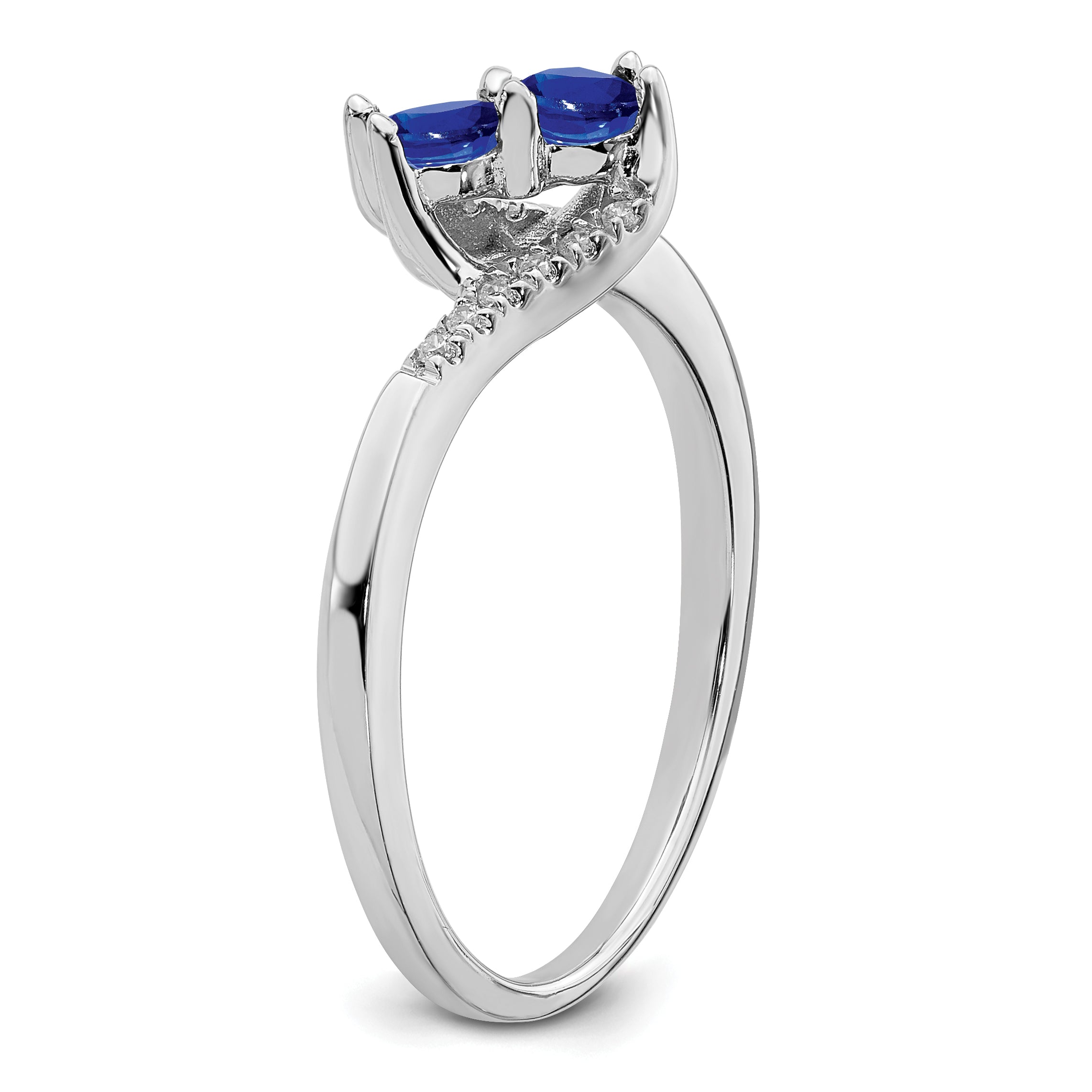 14k White Gold Sapphire and Diamond 2-stone Bypass Ring