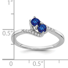 14k White Gold Sapphire and Diamond 2-stone Bypass Ring