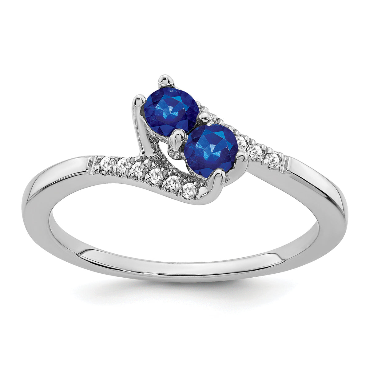 14k White Gold Sapphire and Diamond 2-stone Bypass Ring