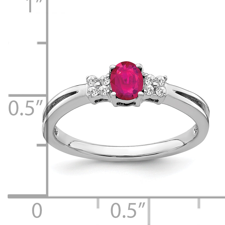 14k White Gold Oval Ruby and Diamond Ring