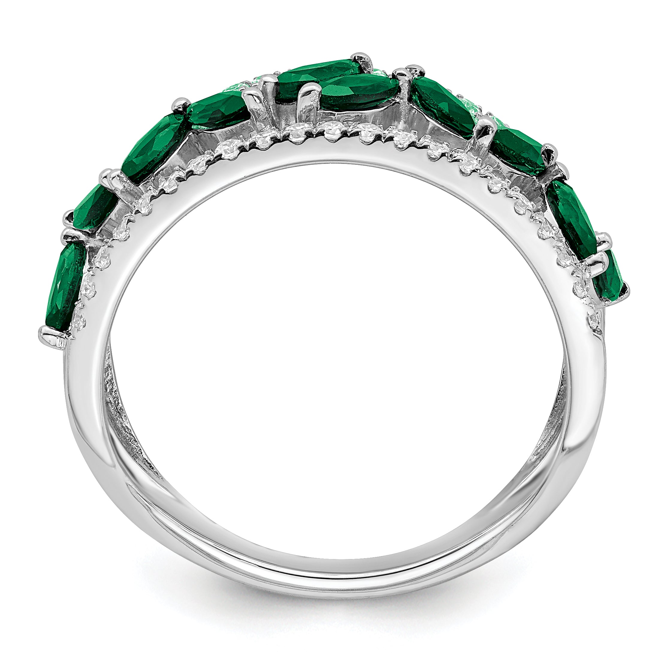 14k White Gold Marquise Created Emerald and Diamond Ring