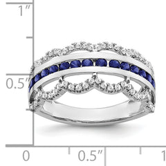 14k White Gold Created Sapphire and Diamond Scallop Ring