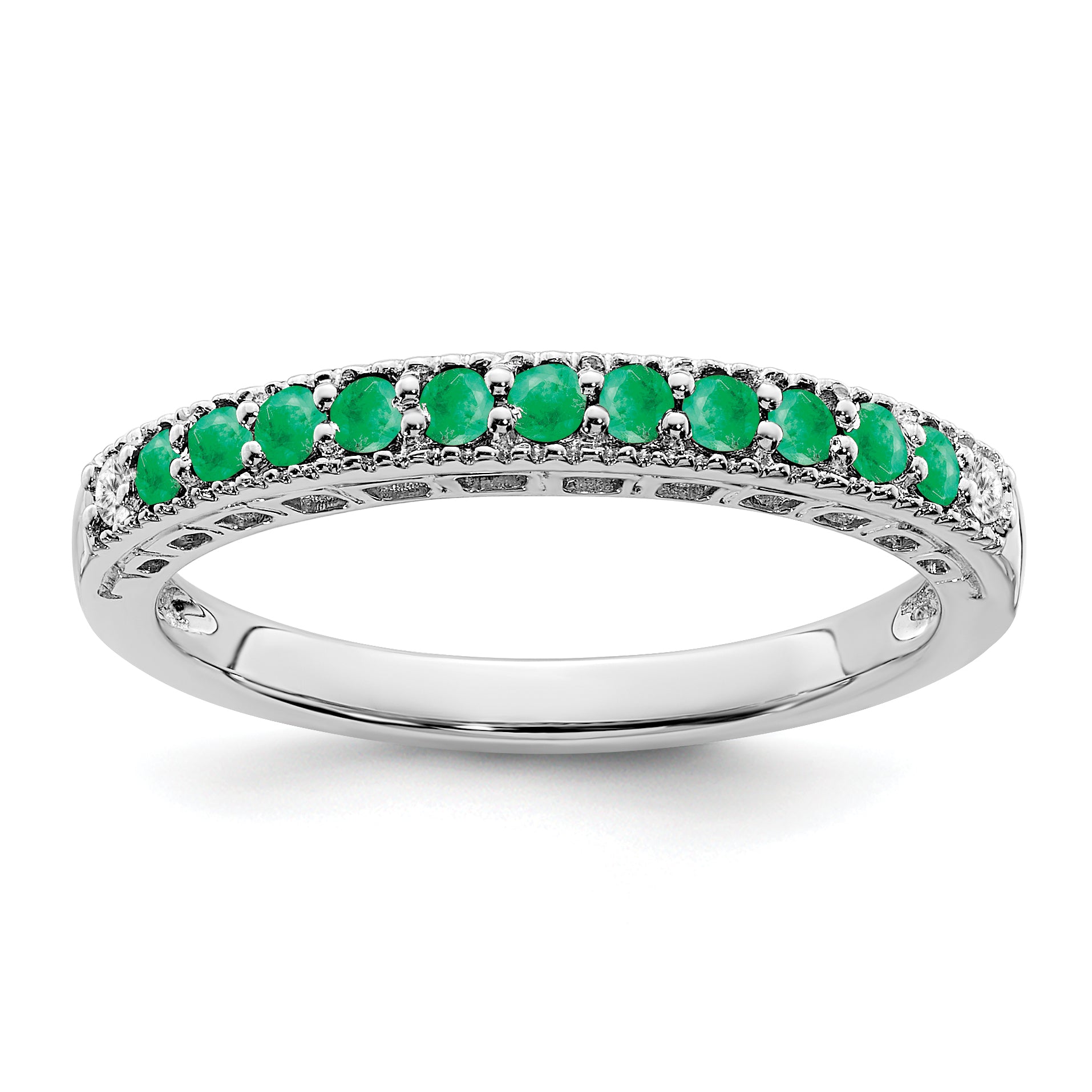 10K White Gold Emerald and Diamond Band