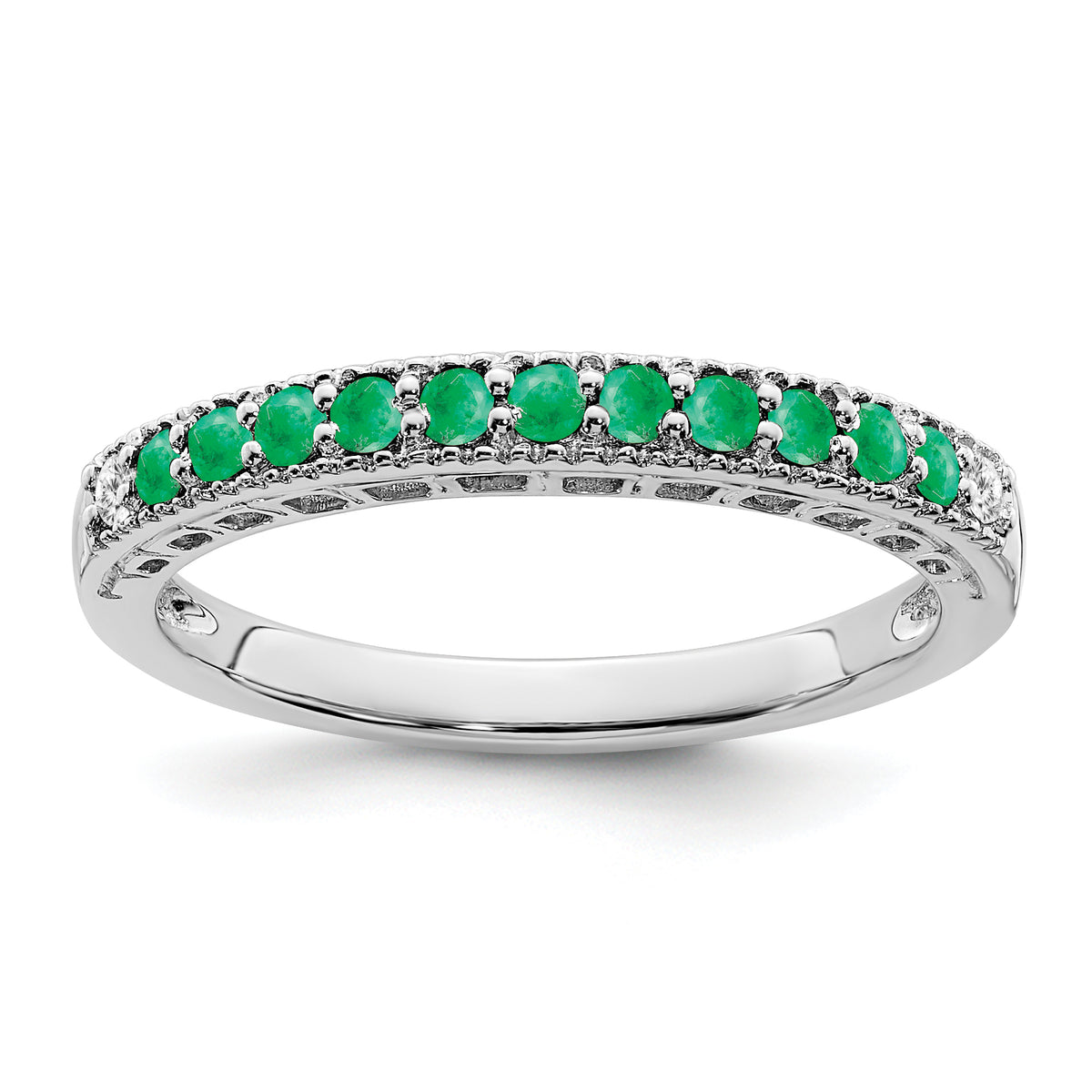 14k White Gold Emerald and Diamond Band