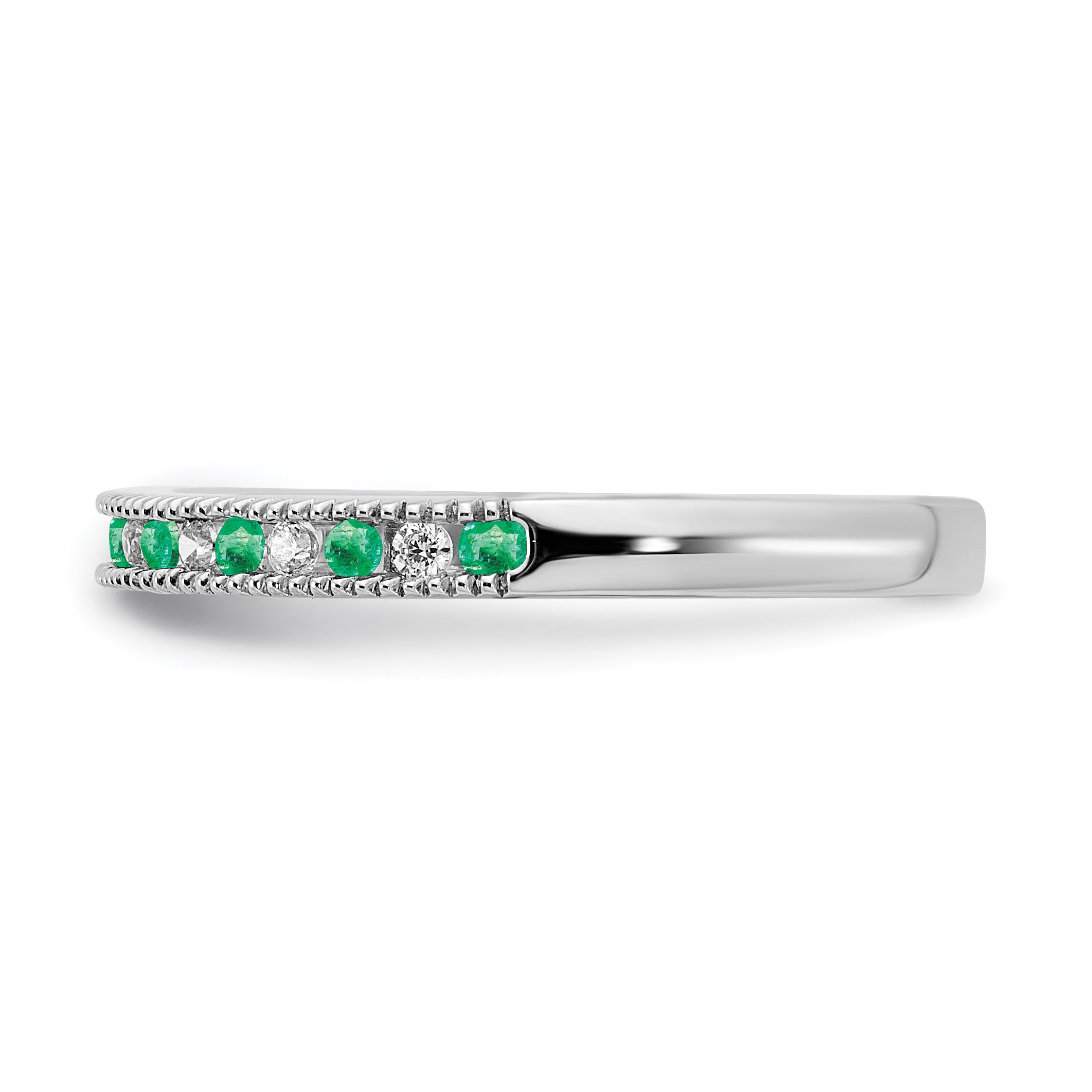 14k White Gold Emerald and Diamond Band