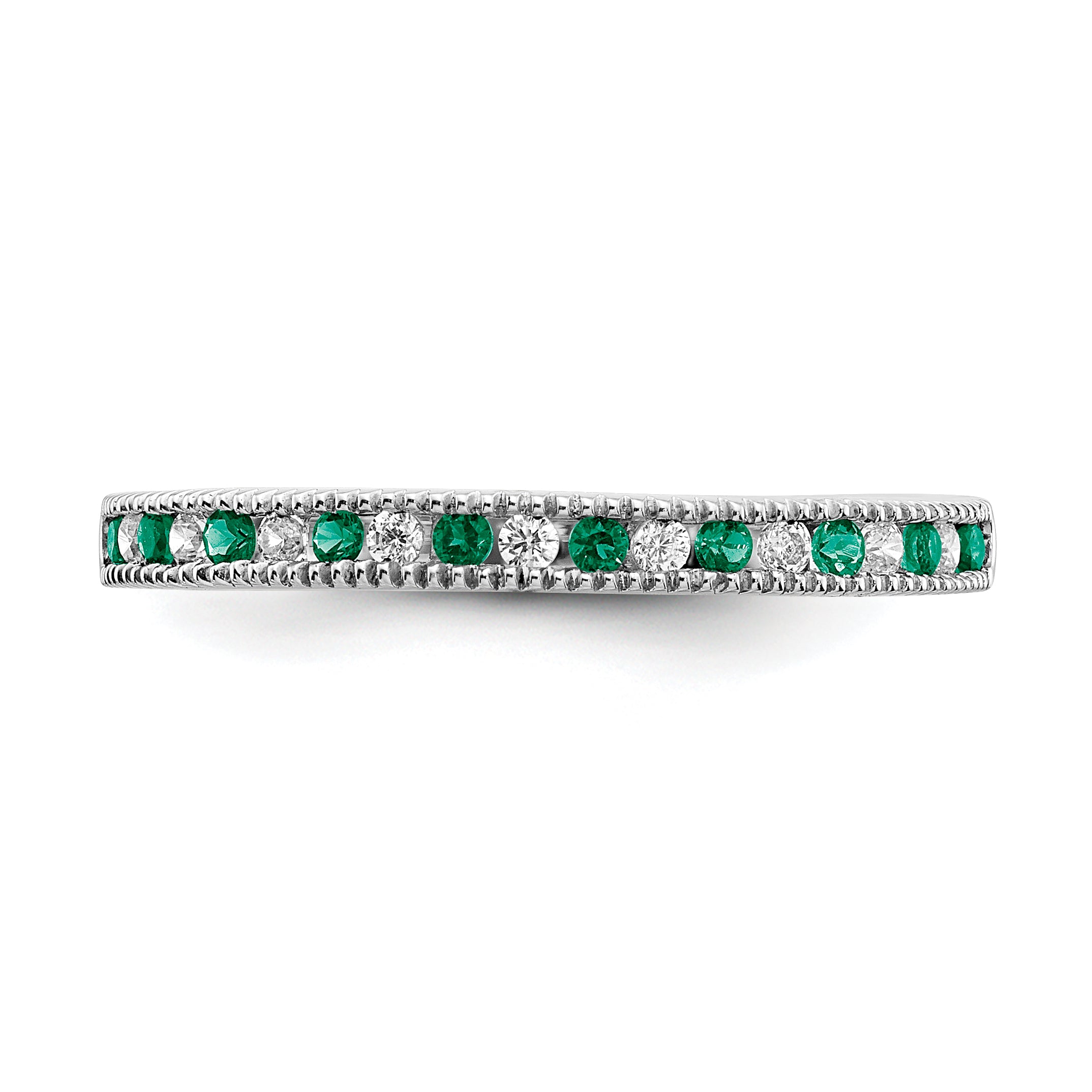 14k White Gold Emerald and Diamond Band