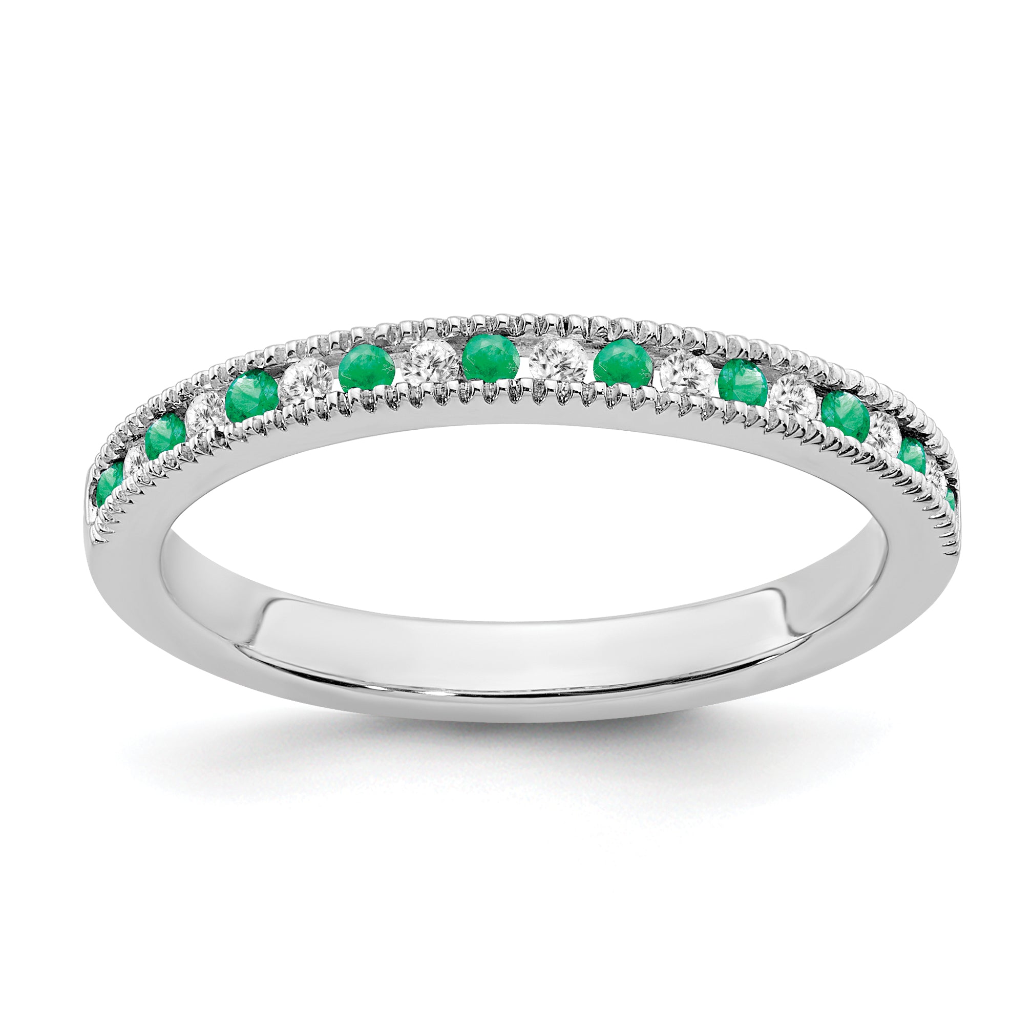 14k White Gold Emerald and Diamond Band