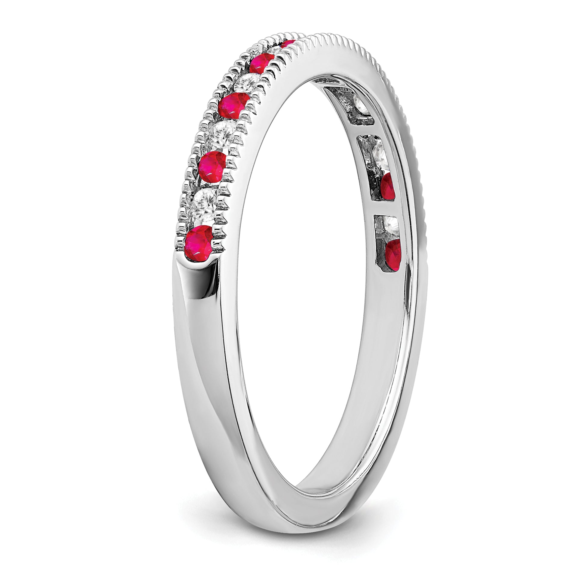 14k White Gold Ruby and Diamond Band