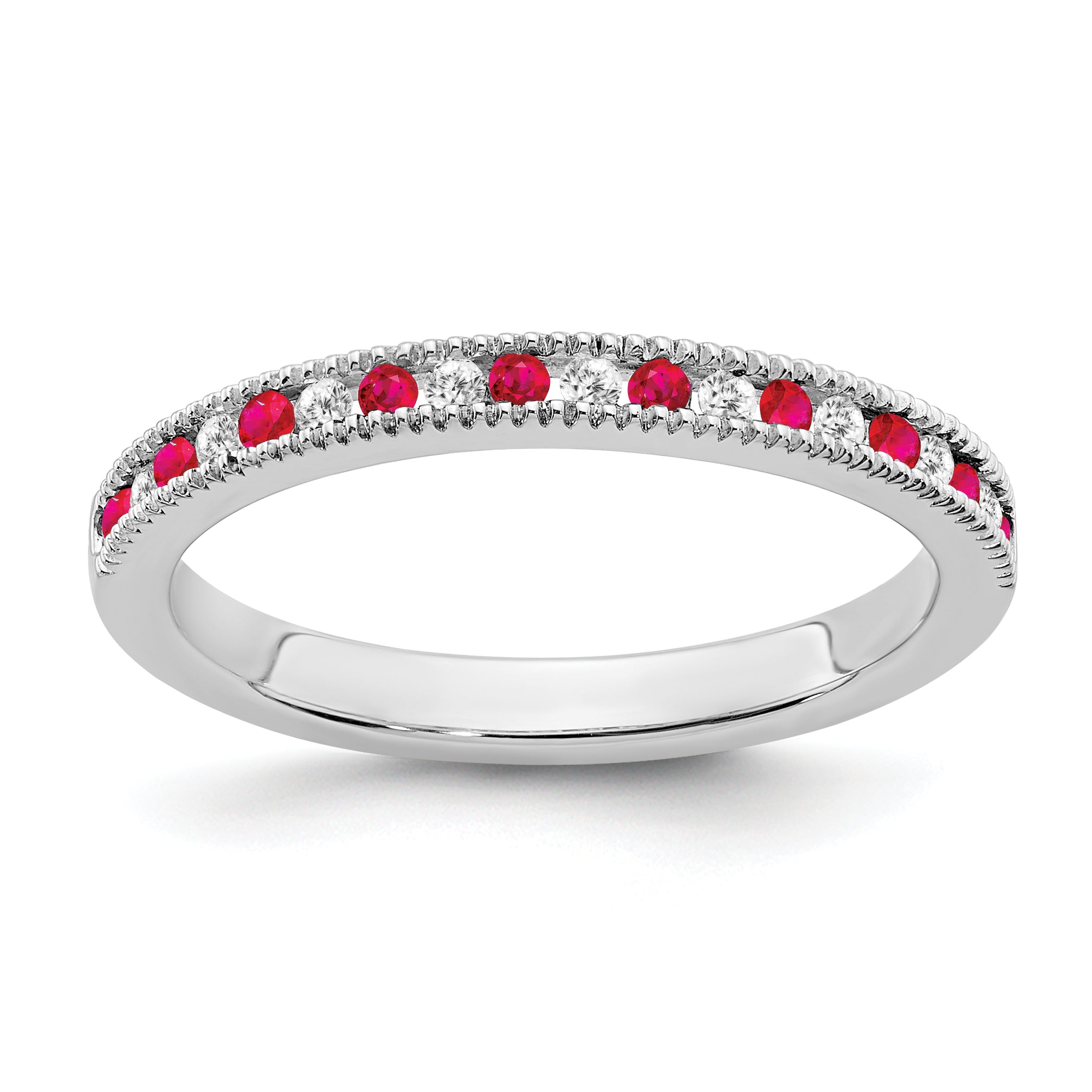 14k White Gold Ruby and Diamond Band