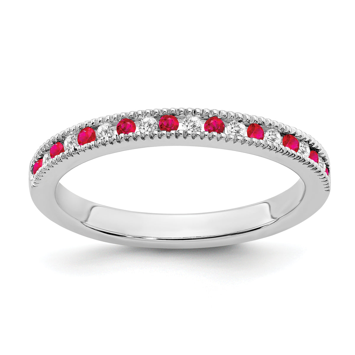 14k White Gold Ruby and Diamond Band