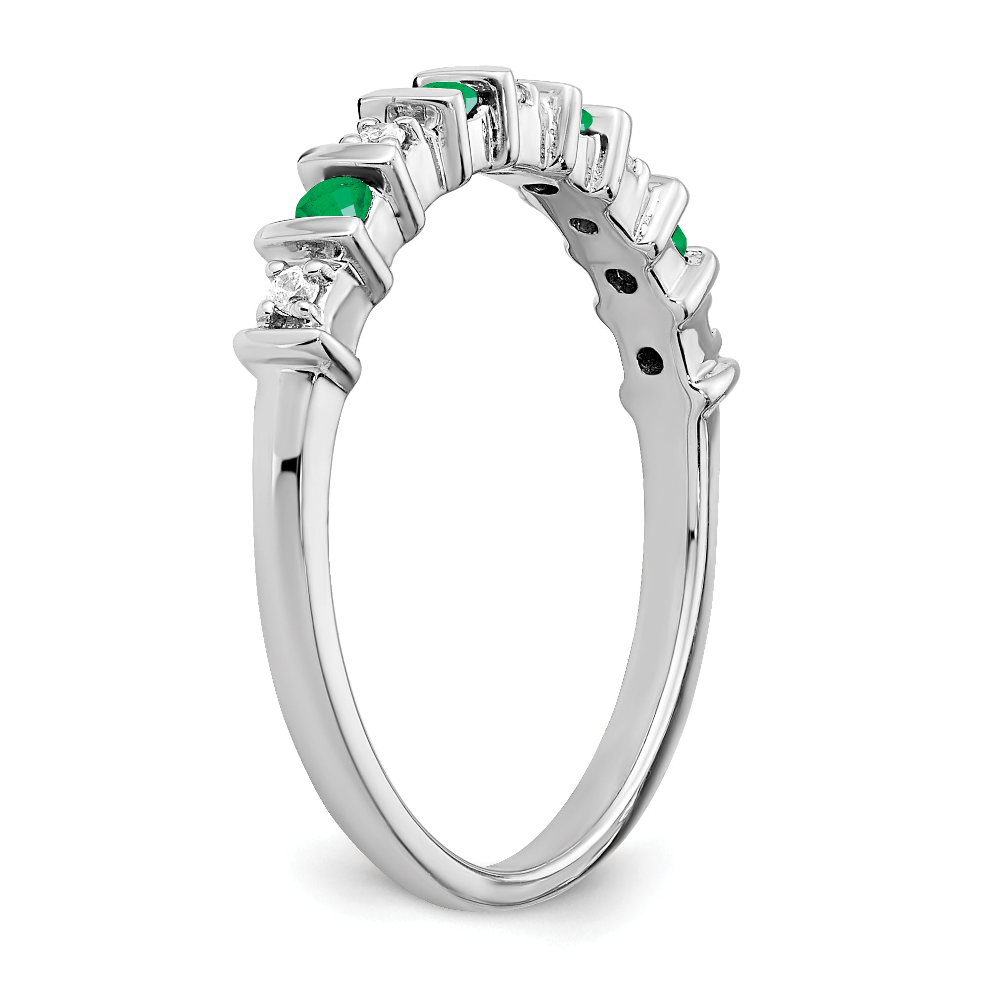 14k White Gold Emerald and Diamond Band