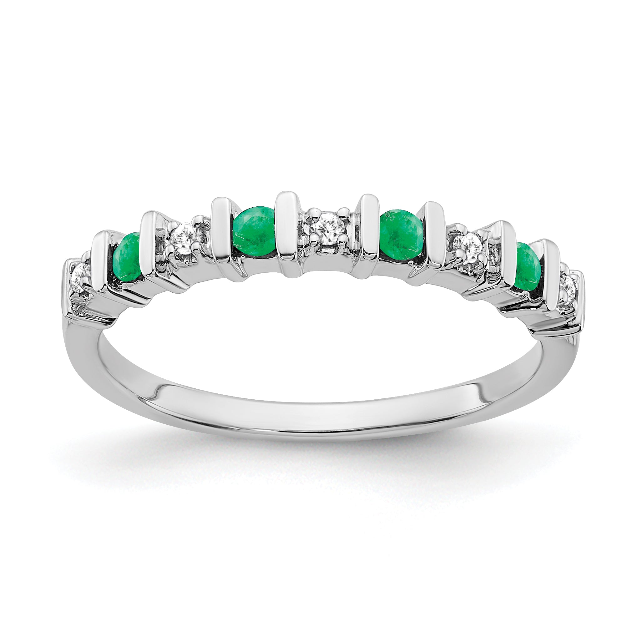 14k White Gold Emerald and Diamond Band