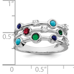 14k White Gold Ruby, Emerald, Lab Created Sapphire, White Topaz & Turquoise Ring