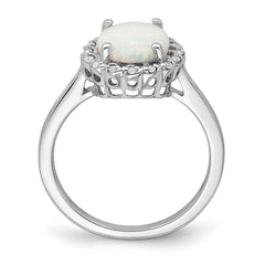 14k White Gold Created Opal and Diamond Halo Ring