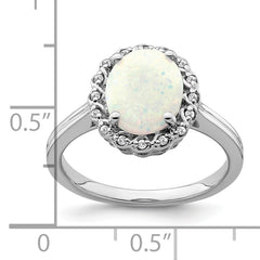 14k White Gold Created Opal and Diamond Halo Ring