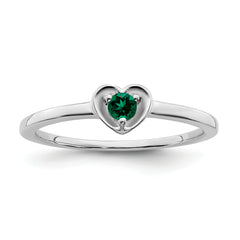 10k White Gold Created Emerald Heart Ring