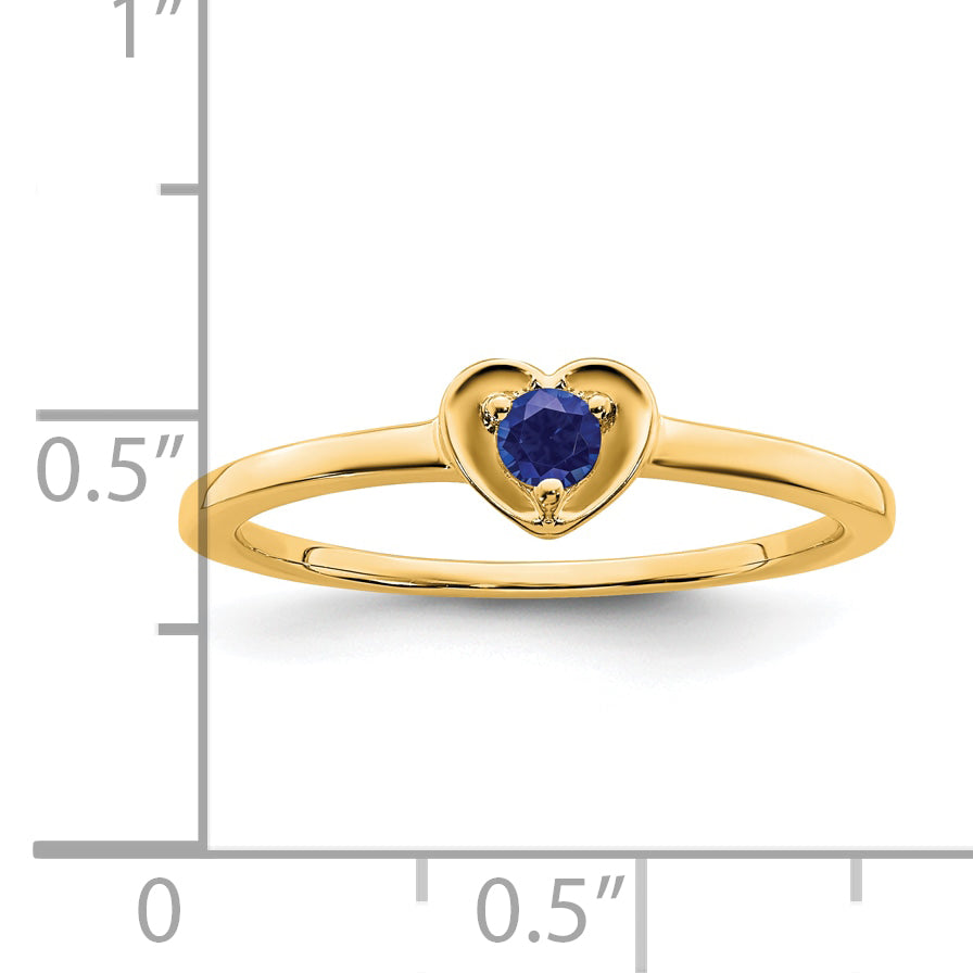 10k Yellow Gold Created Sapphire Heart Ring