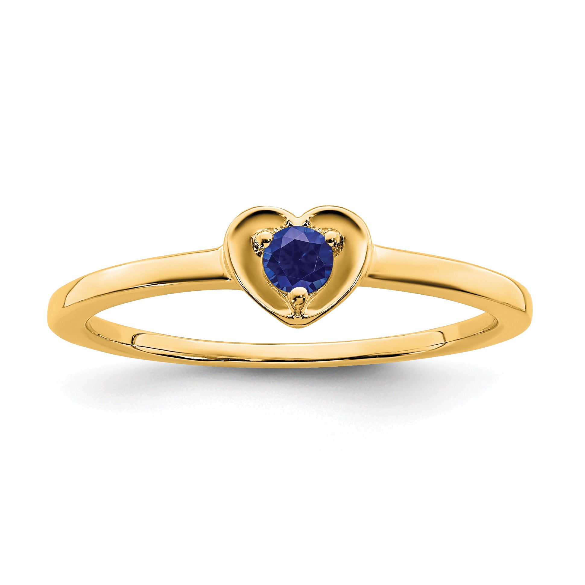 10k Yellow Gold Created Sapphire Heart Ring