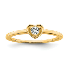 10k Yellow Gold White Topaz Heart Ring