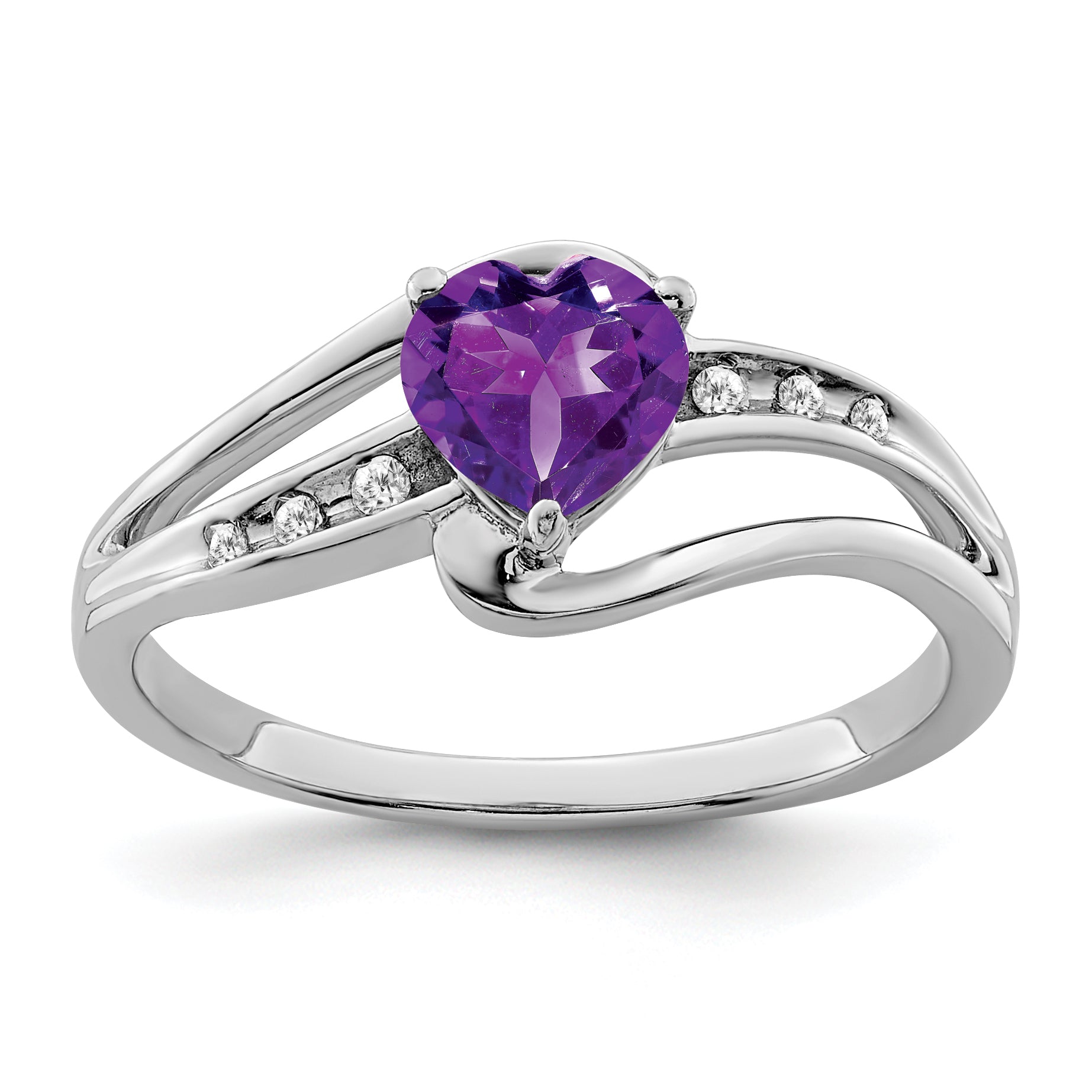 Sterling Silver Rhodium-plated Amethyst and Diamond Ring