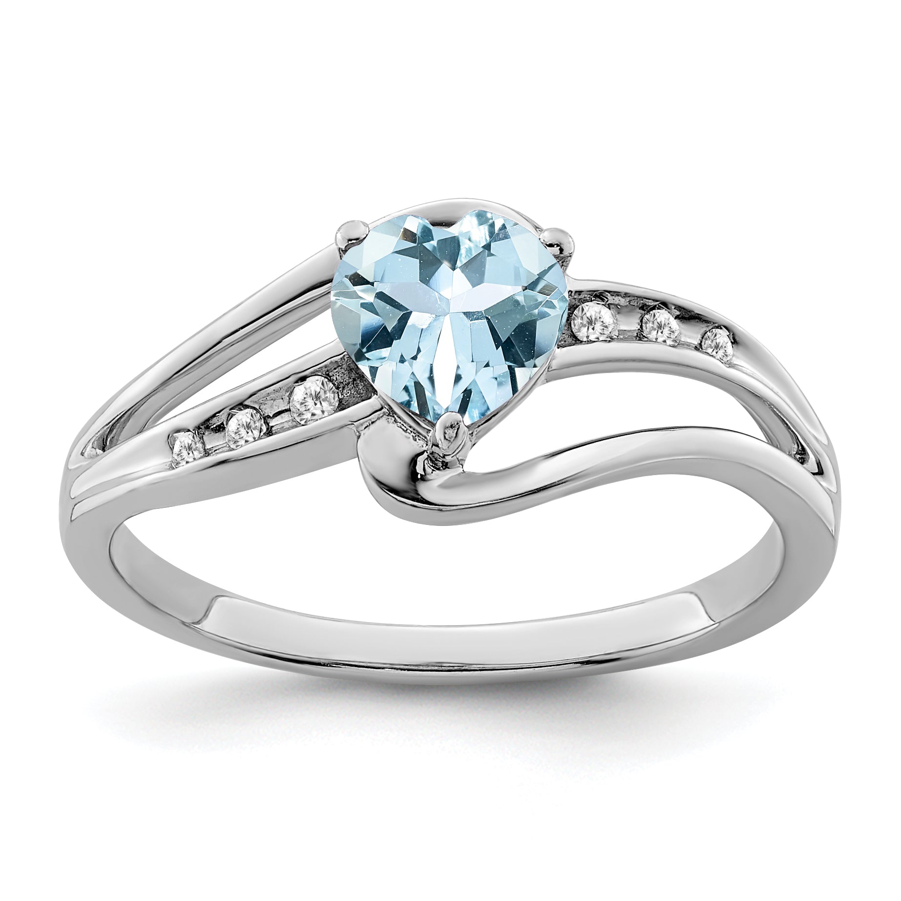 Sterling Silver Rhodium-plated Aquamarine and Diamond Ring