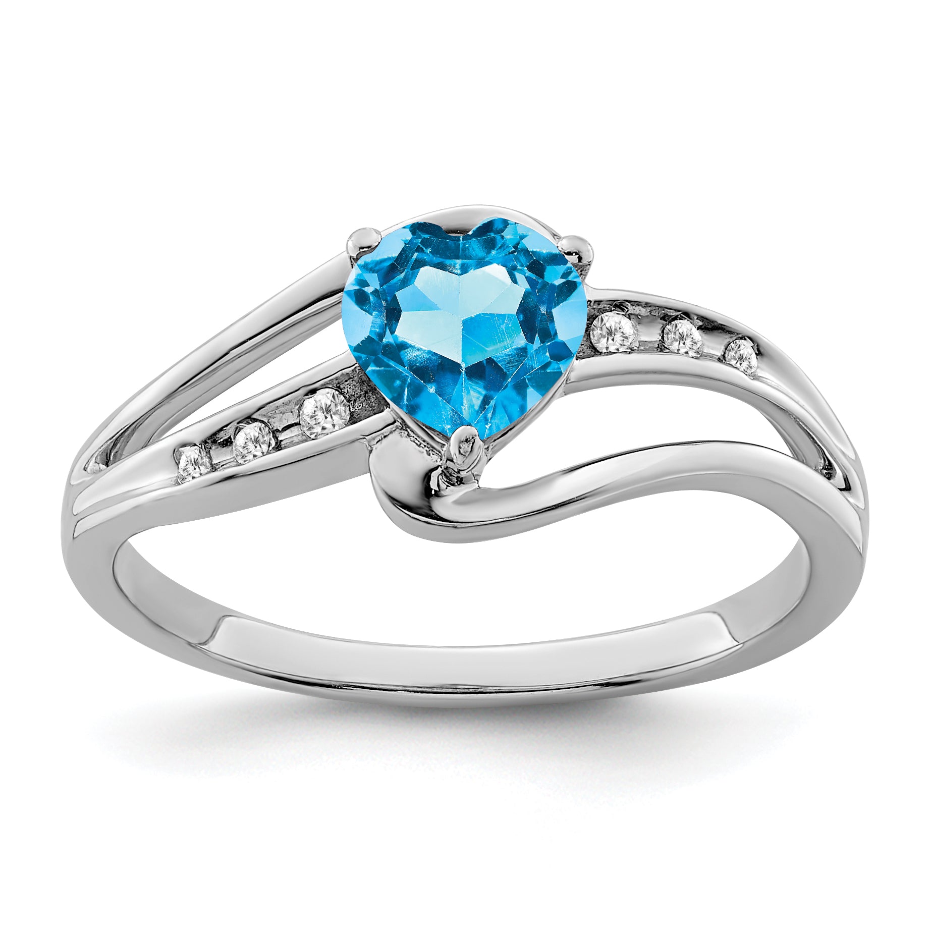 Sterling Silver Rhodium-plated Blue Topaz and Diamond Ring