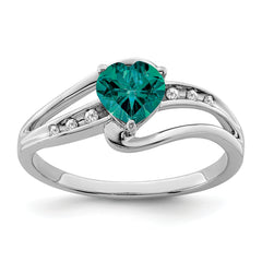 Sterling Silver Rhodium-plated Created Alexandrite and Diamond Ring