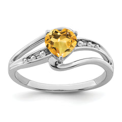 Sterling Silver Rhodium-plated Citrine and Diamond Ring