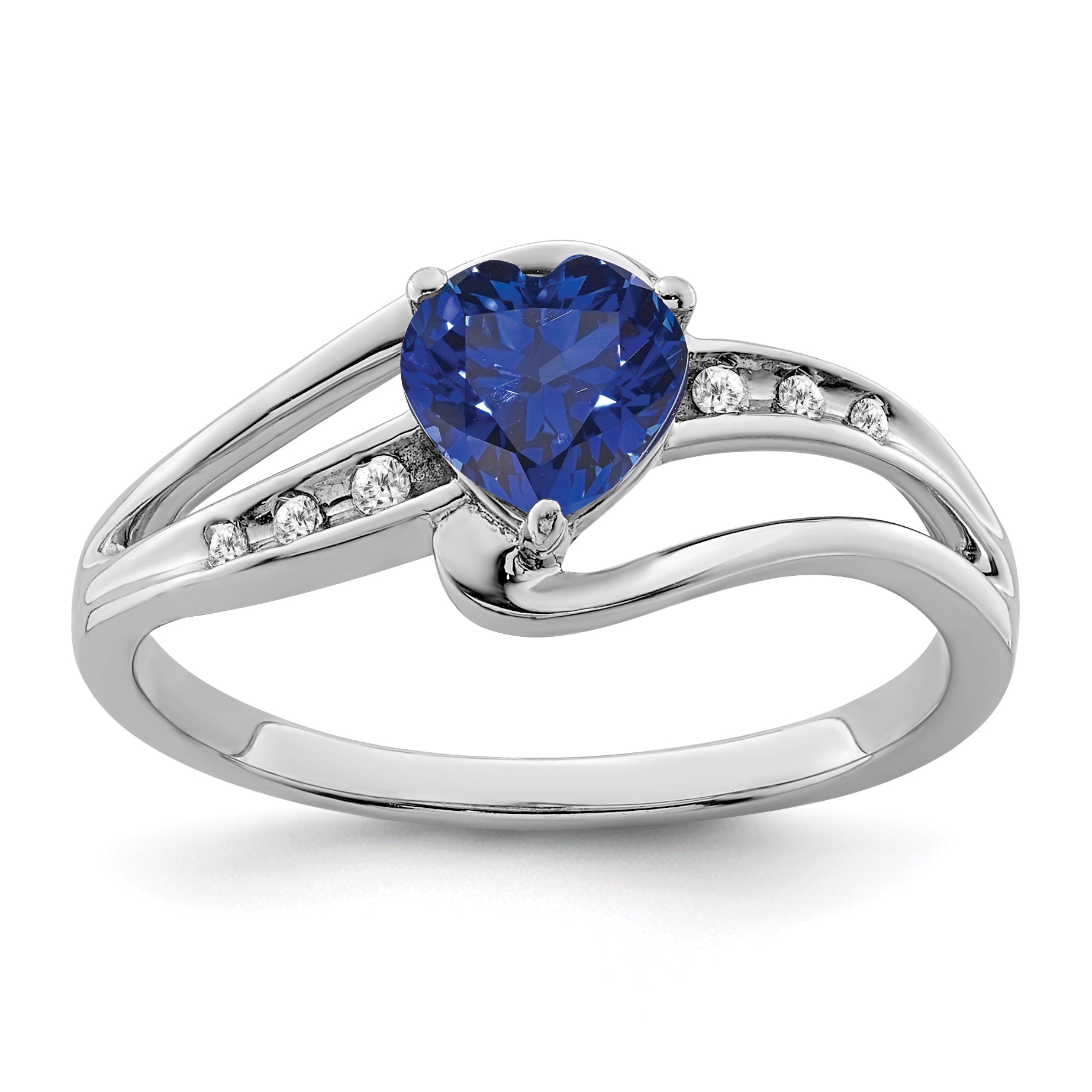 Sterling Silver Rhodium-plated Created Sapphire and Diamond Ring