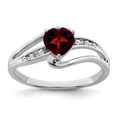 Sterling Silver Rhodium-plated Garnet and Diamond Ring